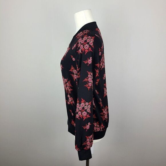 Faith and Joy Black & Pink Floral Print Bomber Jacket XS - Picture 5 of 16